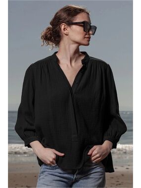 Heidi Merrick Marish Top Black Cotton Gauze Blouse Small Made USA Minimalist